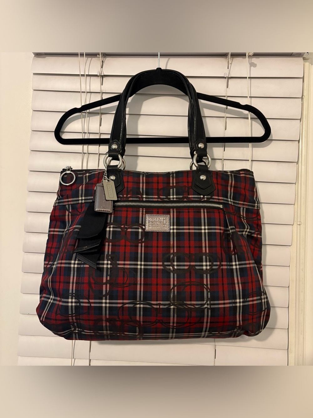 Coach Poppy Tartan Plaid Large Tote Bag Vintage Limited Edition Red Black Navy